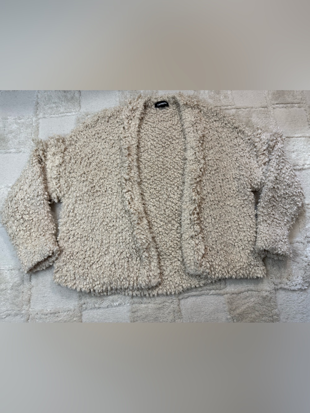 Cozy Cream Loop Knit Chunky Open Front Cardigan Size XS